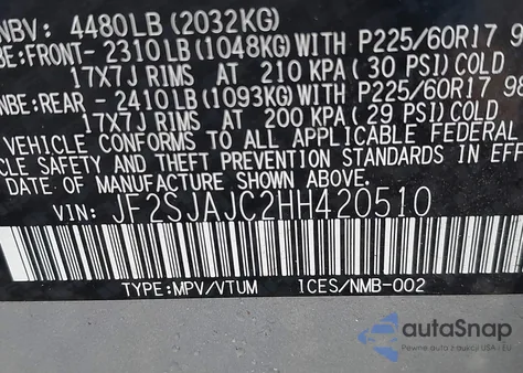 2017 Subaru Forester 2.5I Limited z USA, uszkodzony, nr VIN JF2SJAJC2HH420510